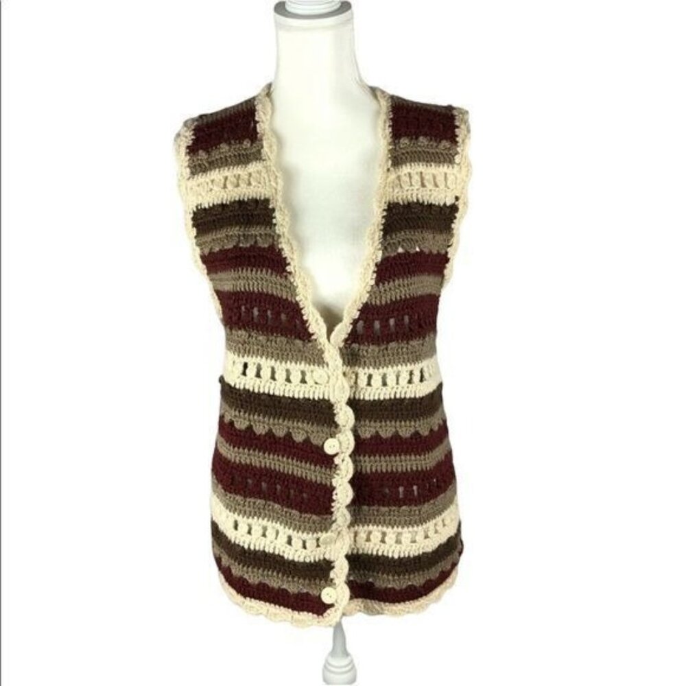 90’s Huntington Ridge women’s Crochet knit button up sweater vest size Medium